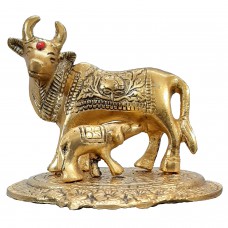 Oxidized Golden Metal Kamdhenu Cow with Calf Small